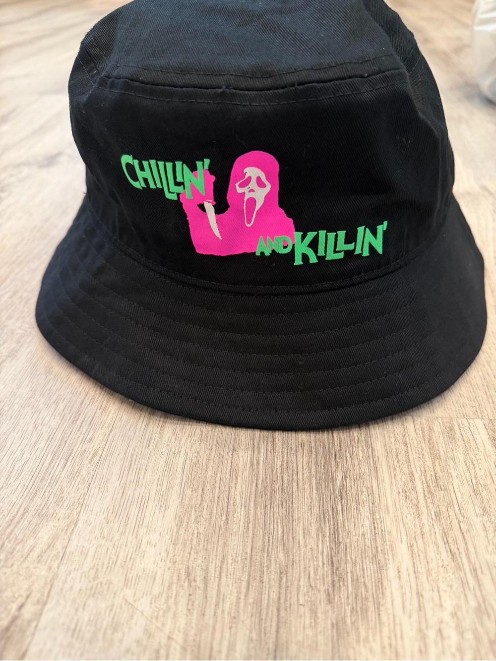 Ghost Face Chillin No Killin Black Bucket Hat Horror Halloween